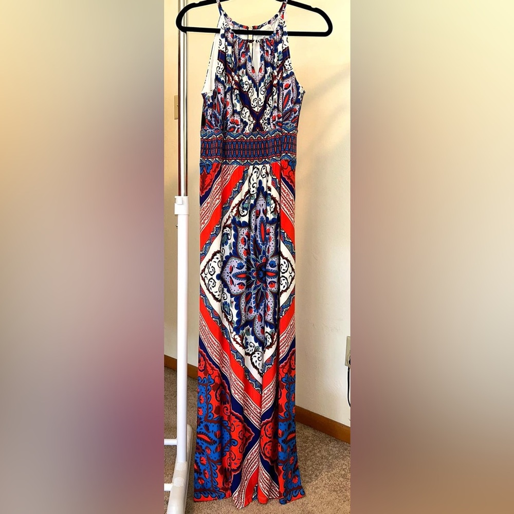 Chico’s Scarf Print Floral Maxi Dress Size 1